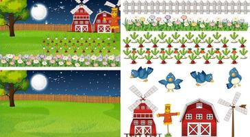 Farm element set isolated with farm scene vector