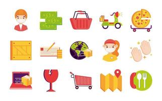 bundle of delivery set icons vector