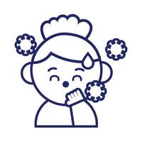 girl with fever sick for covid19 kawaii line style vector