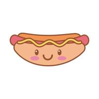 deliciosa línea kawaii de comida rápida de hot dog y estilo de relleno vector