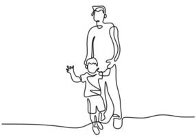 padre caminando junto con su hijo dibujo continuo de una línea vector