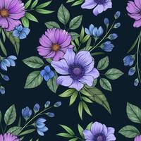 Hand drawn colorful botanical seamless floral pattern vector