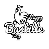 bastille day lettering with rooster line style vector