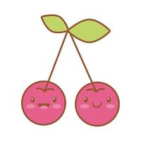 cerezas frescas kawaii línea y estilo de relleno vector