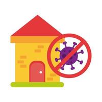 house with stop covid19 signal detailed style vector