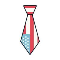 necktie with usa flag line and fill style vector