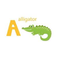 Cute alligator card Alphabet with animals Colorful design for teaching children the alphabet, learning English Vector illustration in a flat style on a white background