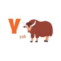 Cute yak card. Alphabet with animals. Colorful design for teaching children the alphabet, learning English. Vector illustration in a flat cartoon style on a white background