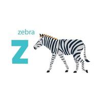 Cute zebra card. Alphabet with animals. Colorful design for teaching children the alphabet, learning English. Vector illustration in a flat cartoon style on a white background