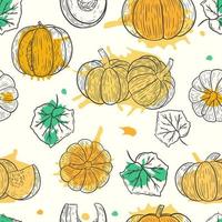 Seamless fall pattern with pumpkins and leaves vector