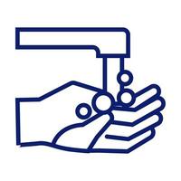 hands washing with faucet line style icon vector