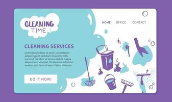 Cleaning Service website landing page template Doodle style illustration Banner for professional cleaners Vector design