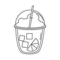 tea takeaway smoothie with straw and slice lime line icon style vector