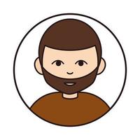 young bearded guy portrait cartoon round line icon vector