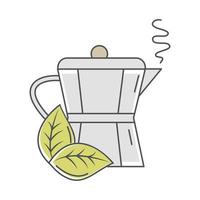 tea teapot hot beverage with leaf line and fill vector