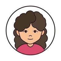 woman cartoon character with curly hair round line icon vector