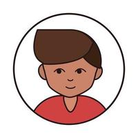 young boy cartoon character portrait round line icon vector