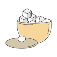sugar bowl with many cubes line and fill vector
