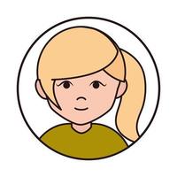 icono de línea redonda de dibujos animados de pelo de cola de caballo rubia adolescente vector