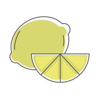 whole and slice lemon fruit citrus nature line and fill vector