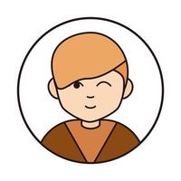 cute boy wink expression cartoon character round line icon vector