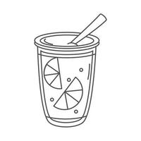 tea refreshment cup with straw and slice lemon line icon style vector