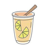 tea refreshment cup with straw and slice lemon line and fill vector