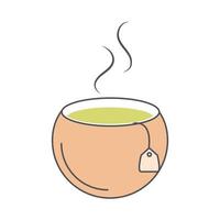 bebida caliente de té en taza con línea de bolsita de té y relleno vector