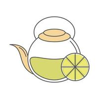 tea kettle with slice lemon citrus fruit line and fill vector