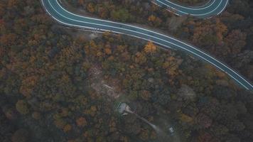 Aerial view of curved road on southern Poland mountains during autumn photo