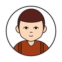 young boy cartoon character round line icon vector