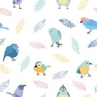 Vector seamless background with colorful illustration of birds and leaves. Can be used for wallpaper, pattern fills, web page, surface textures, textile print, wrapping paper