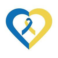 world down syndrome day heart and ribbon support flat style vector