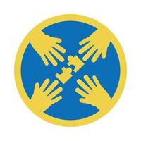 world down syndrome day hands with puzzles playing label flat style vector