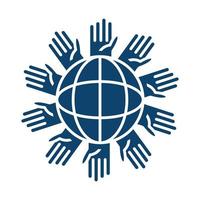 hands around planet help silhouette icon vector