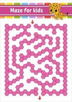 Rectangular color maze. Spotted jaguar. Game for kids. Funny labyrinth. Education developing worksheet. Activity page. Puzzle for children. Cartoon character. Logical conundrum. Vector illustration.