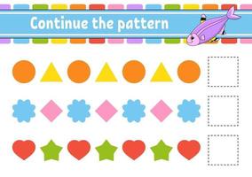 Continue the pattern. Education developing worksheet. Game for kids. Activity page. Puzzle for children. Riddle for preschool. Flat isolated vector illustration. Cute cartoon style.