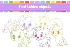 Find hidden object. Education developing worksheet. Activity page with pictures. Color contour. Logical thinking training. Isolated vector illustration. Funny character. Cartoon style.