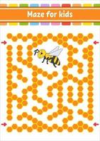 Rectangular color maze. Striped bee. Game for kids. Funny labyrinth. Education developing worksheet. Activity page. Puzzle for children. Cartoon character. Logical conundrum. Vector illustration.