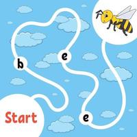 Logic puzzle game. Learning words for kids. Striped bee Find the hidden name. Education developing worksheet. Activity page for study English. Isolated vector illustration. Cartoon style.