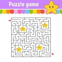 Square maze. Game for kids. Cartoon star. Puzzle for children. Labyrinth conundrum. Color vector illustration. Find the right path. Isolated vector illustration. Cartoon character.