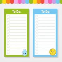 To do list for kids. Empty template. Drop and moon. The rectangular shape. Isolated color vector illustration. Funny character. Cartoon style. For the diary, notebook, bookmark.