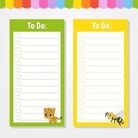 To do list for kids. Empty template. Jaguar and bee. The rectangular shape. Isolated color vector illustration. Funny character. Cartoon style. For the diary, notebook, bookmark.