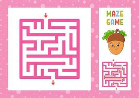 Square maze. Game for kids. Puzzle for children. Happy character. Labyrinth conundrum. Color vector illustration. Find the right path. With answer. Isolated vector illustration. Cartoon style.