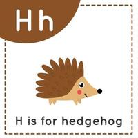 Learning English alphabet for kids Letter H Cute cartoon hedgehog vector