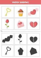 Find shadows of cute valentine elements Cards for kids vector