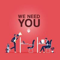 Job vacancy and new recruitment concept Businessman Holding Megaphone With word WE NEED YOU vector