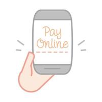 new normal hand with smartphone pay online after coronavirus hand made style flat vector