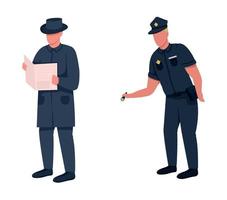 Police officer flat color vector faceless character set