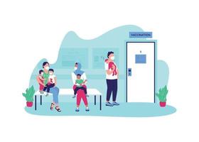 Waiting line for pediatric vaccination flat concept vector illustration